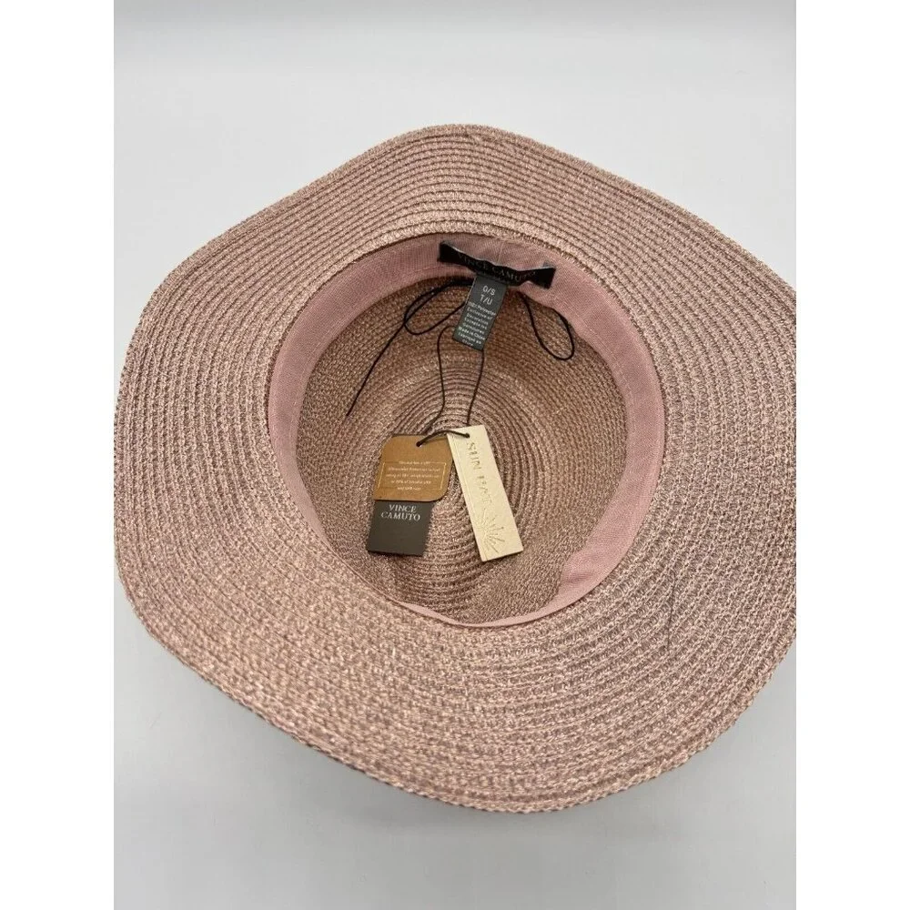 VINCE CAMUTO All Over Shine metallic foldable adjustable panama hat - ROSE /PINK